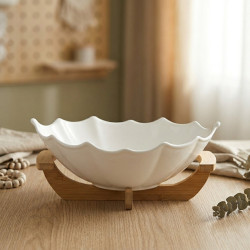 Oval Bowl with Wooden Stand 12 Inch
